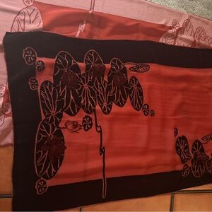 JJ collection chiffon and pure silk Red and Black velvet Floral Scarf